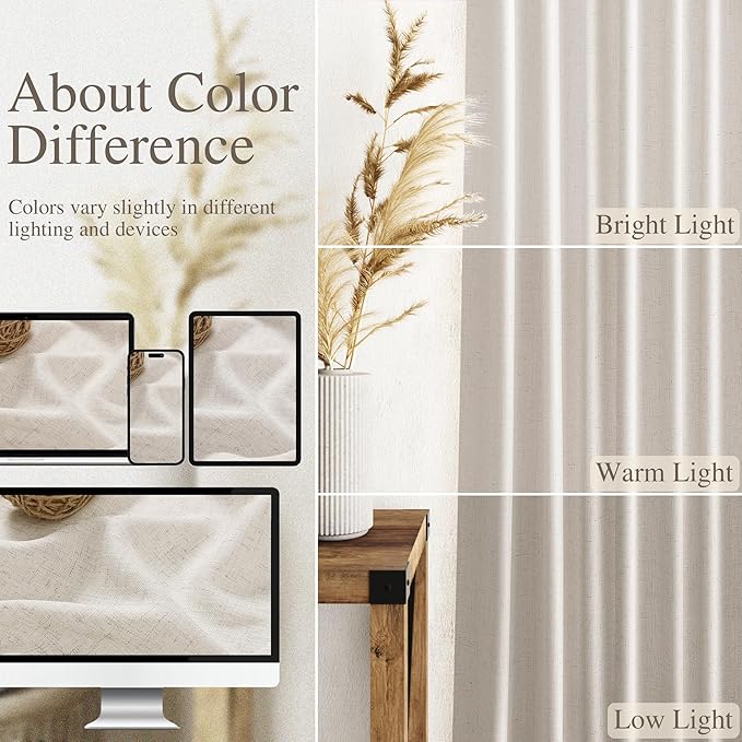 Nanspring Pearl White Linen Curtains 120 Inches Long - Image 3