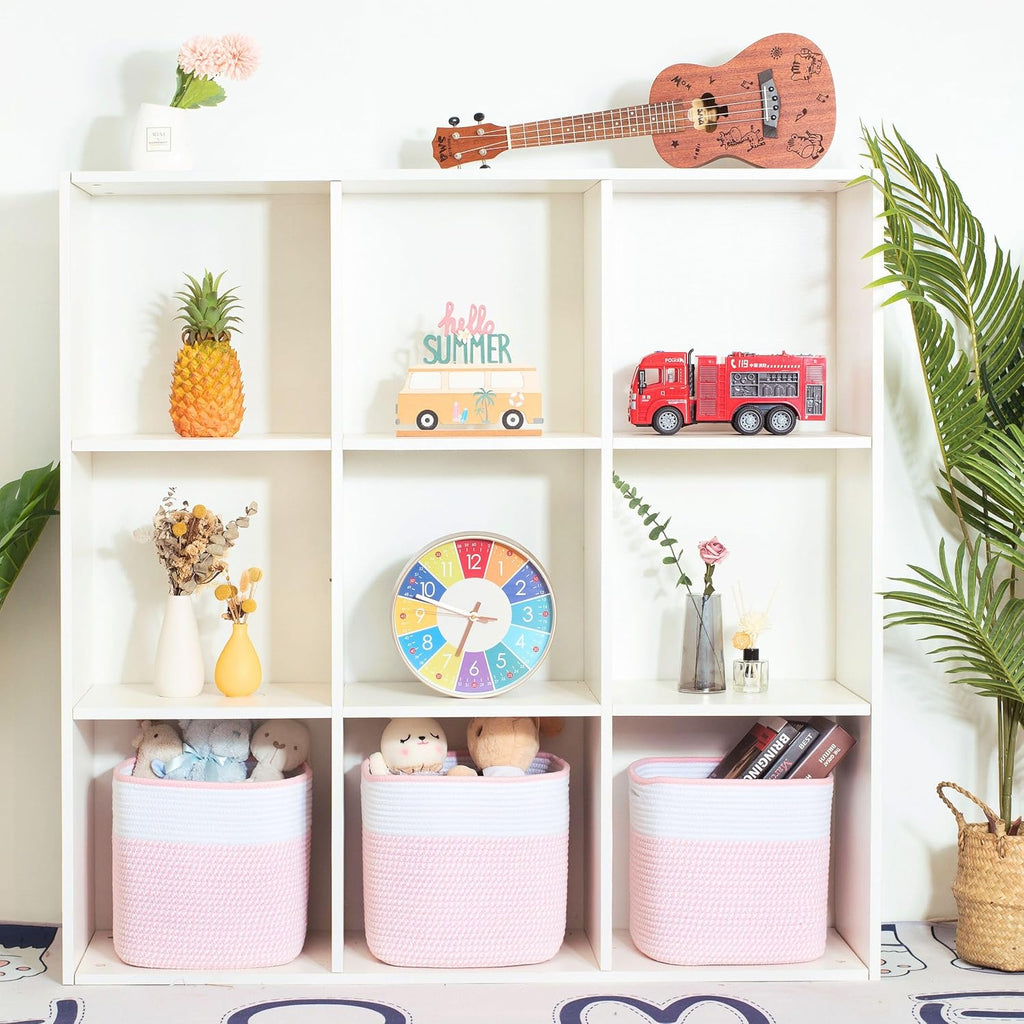 3-Pack 11x11 Inch Cube Storage Bin, Woven Storage Cube Organizer, Closet Organizer, Cute Square Storage Bins, Decorative Classroom Bathroom Pantry and Shelf Baskets, Light Pink
