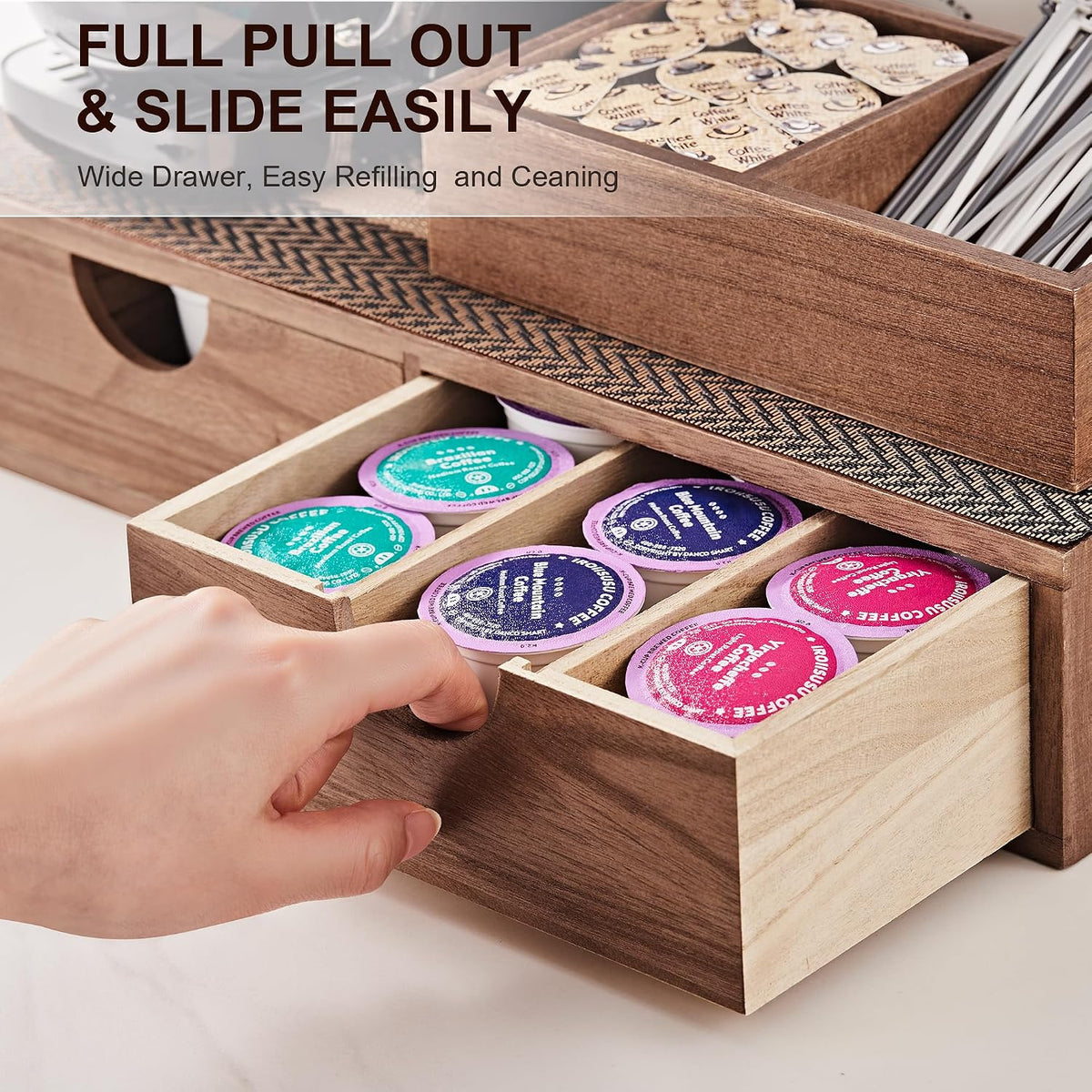 SMARTAKE Wooden Coffee Pod Organizer Storage Box Coffee Tea Organizer