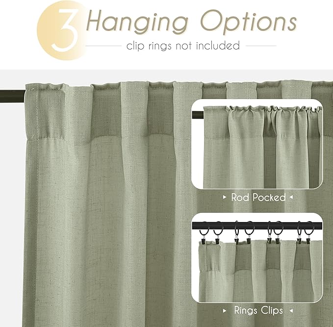 Linen Blend Sage Green Curtains 90 inch Length 2 Panels - Image 2