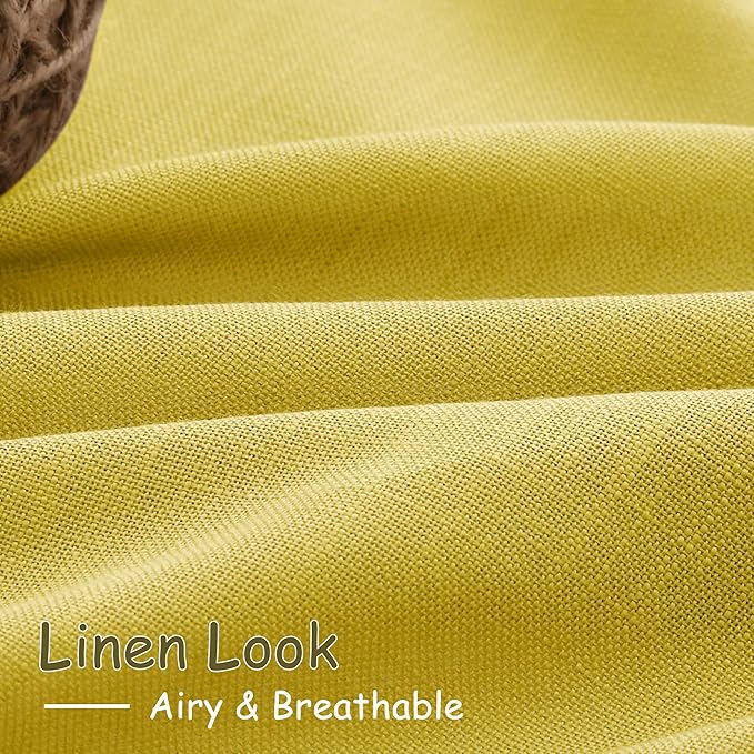 Celery Yellow Linen Curtains 102 Inches Long 2 Panel Set Back Tab Rod Pocket - Image 5