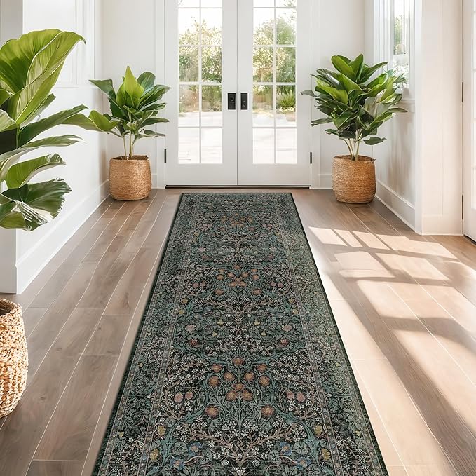 Dark Green 3x10 ft Extra Long Wide Runner Rug by HazoHaus