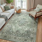 Area Rugs 5'x8' Washable Non-Slip, Floral Vintage Distress Print Pattern by RELEANY