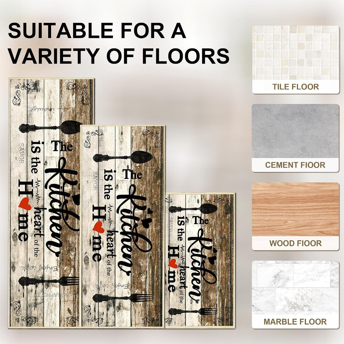 Non Slip Kitchen Mats for Floor Washable Kitchen Rugs 3 Piece,Coffe Wooden