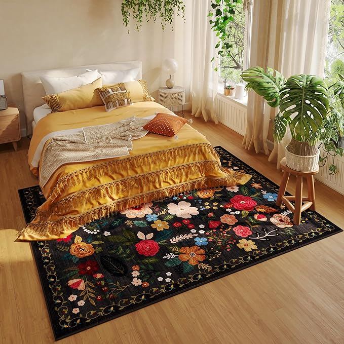 Rugcomf Area Rugs 9x12 Living Room Clearance Washable Boho Rug Non Slip Floral - Image 5
