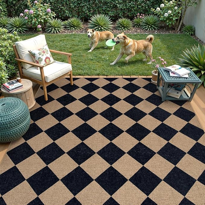 Lahome Colette Checkered Easy Jute Outdoor Rug, 5x7 Area Rugs - Image 2