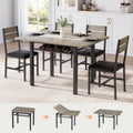 Extendable Dining Table Set for 4 with Shelf Rack&4 PU Leather Chairs Grey