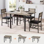 Extendable Dining Table Set for 4 with Shelf Rack&4 PU Leather Chairs Grey