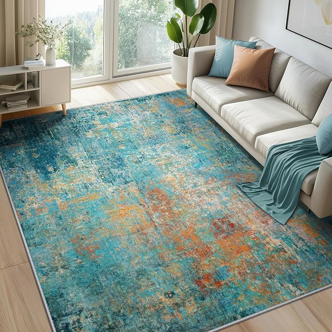 Washable Area Rugs 7'x9' Non-Slip Modern Abstract Soft by RELEANY