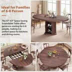 Jocoevol 47″–63″ Extendable Round Dining Table for 4–8 with Dust-Proof 2-Tier Storage Shelf Space Saving Expandable Wood Oval Circle Dinner Furniture with Pedestal Base (Brown)