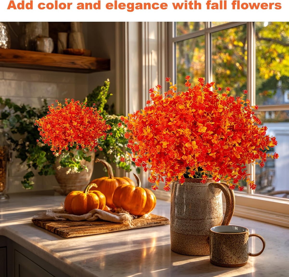AXYLEX Artificial Fall Flowers Outdoor, Fake Mums (Orange Yellow)