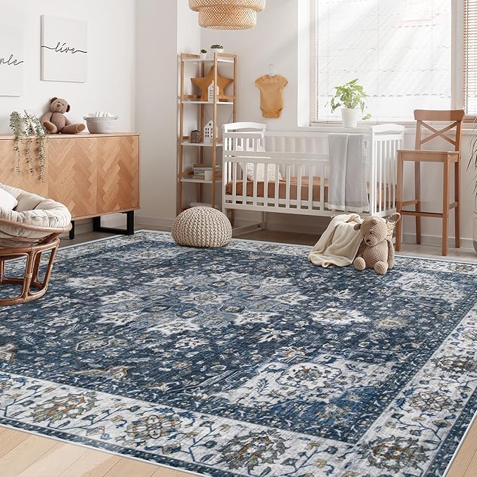 Area Rug 6x9 Washable Rug, Vintage Boho Medallion Rugs Non-Slip Soft Low Pile - Image 3