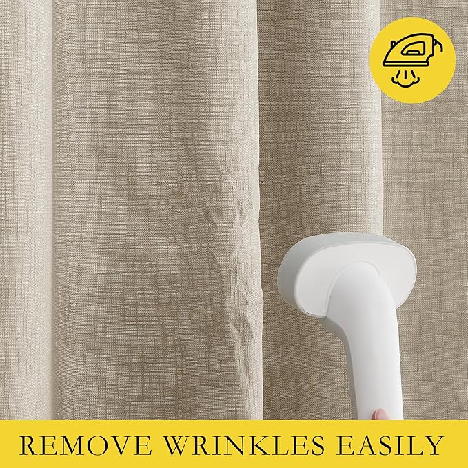 NICETOWN Taupe 100% Blackout Linen Curtains 90 inch Long Burg, Farmhouse Thick - Image 7