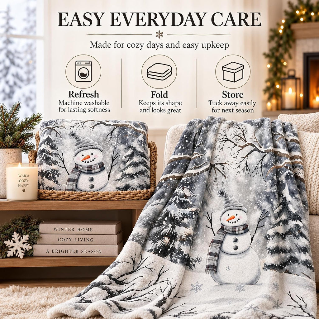 Snowman Winter Throw Blanket 60x80in, Cozy Soft Plush Christmas