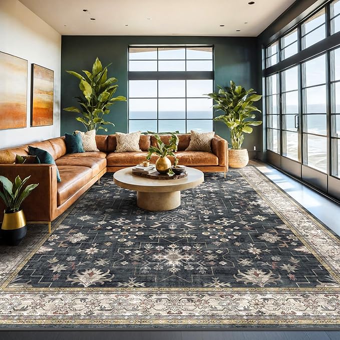 Black Boho Rug for Living Room 9x12 - Image 3