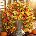INSPRING Artificial Flowers for Outdoors Fake Mums Hanging Plants Decor, 2Pcs Silk Daisy with Eucalyptus UV Resistant Look Real Trailing Vines for Planter Front Door Patio Yard, OrangeYellow