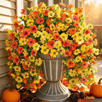 INSPRING Artificial Flowers for Outdoors Fake Mums Hanging Plants Decor, 2Pcs Silk Daisy with Eucalyptus UV Resistant Look Real Trailing Vines for Planter Front Door Patio Yard, OrangeYellow