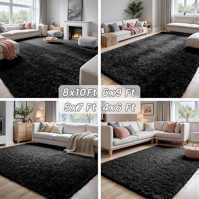 5x8 Area Rugs for Living Room: Soft Fluffy Shag Black Rugs for Bedroom - Image 7