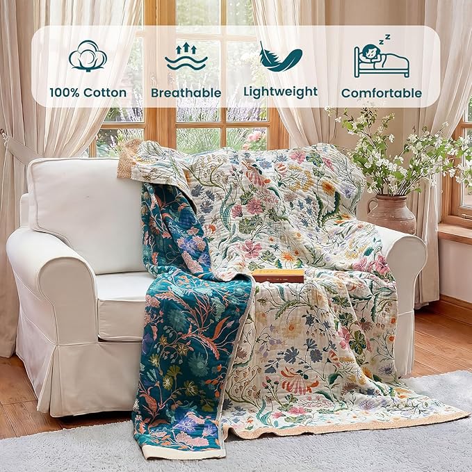 MSGKV The Boho Layer: 50"x60" Cotton Throw Blanket – Lightweight & Reversible - Image 2
