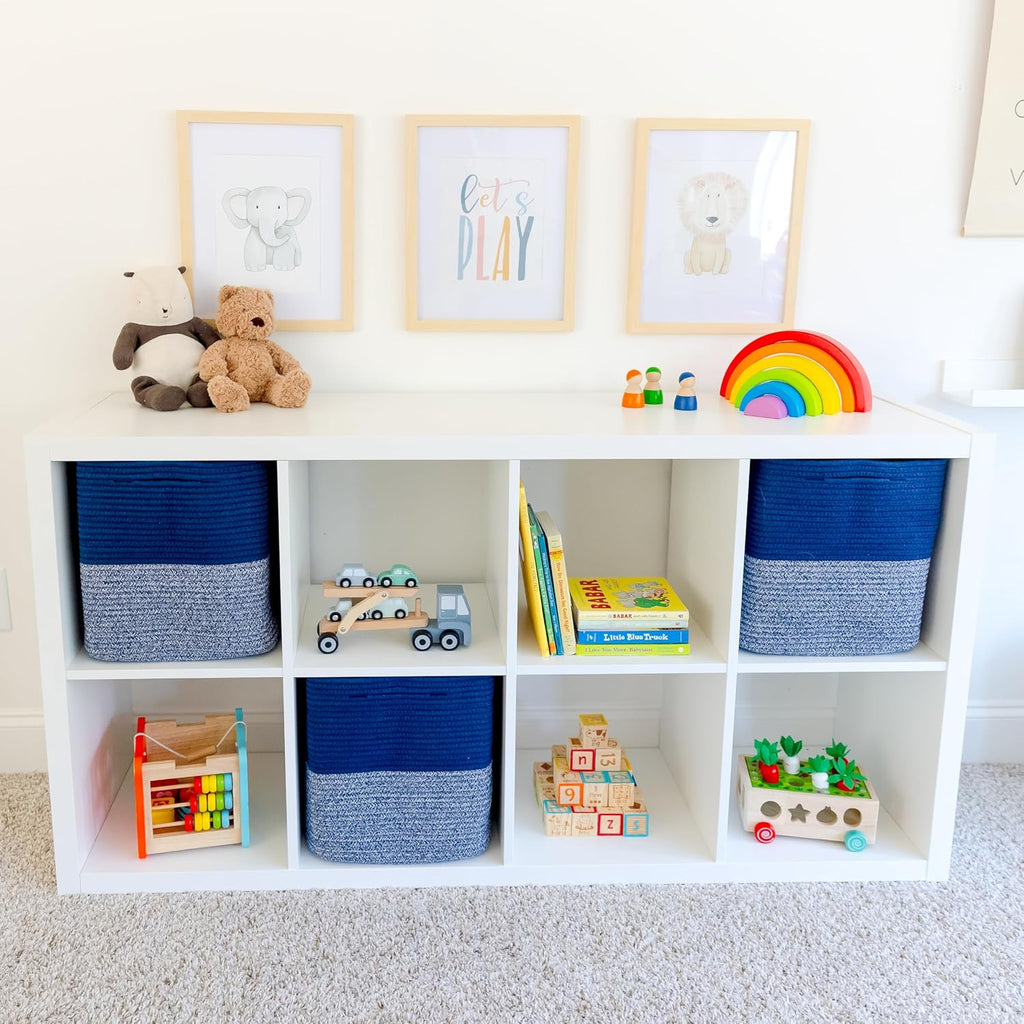 13x15x13 Kallax Storage Cubes Bins, 3 Pack | Cotton Rope Cube Storage Bin Woven Baskets for Organizing | Kallax Insert Storage Baskets for Shelves Organizer, Kids Toy, Closet Baby Nursery