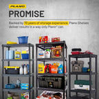 Plano 4-Shelf Plastic Storage Shelves, 48” x 23” x 14”, 200lb Capacity, Pantry, Office, Closet and Garage Shelves, Easy to Assemble, Durable Plastic Shelving Unit