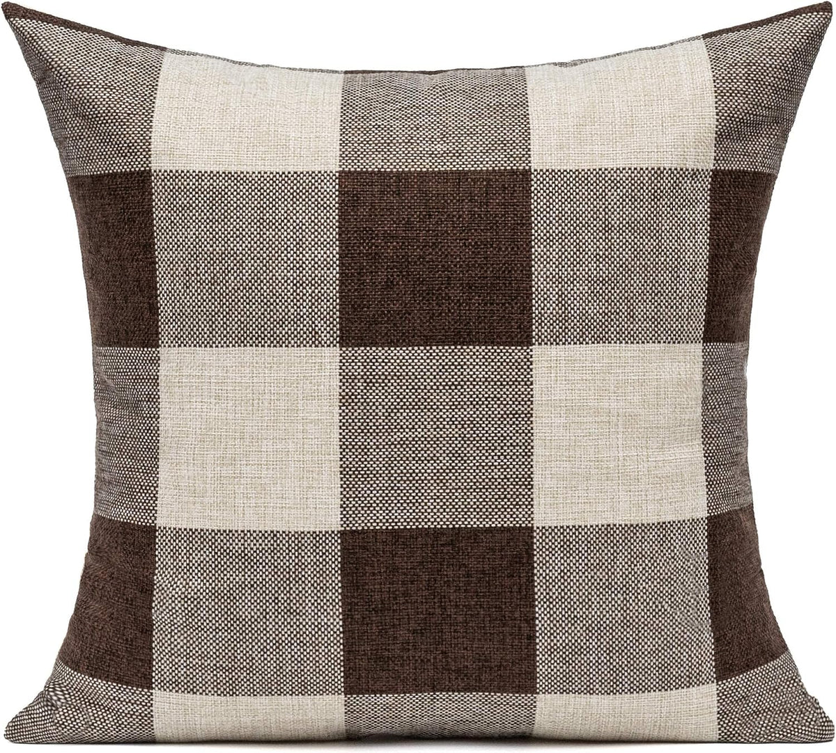 VAKADO Brown Beige Buffalo Plaids Decorative Throw Pillow Covers Farmhouse Retro Checked Square Cushion Cases Classic Coffee Check Home Decor Outdoor for Couch Sofa Patio 16x16 Set of 2