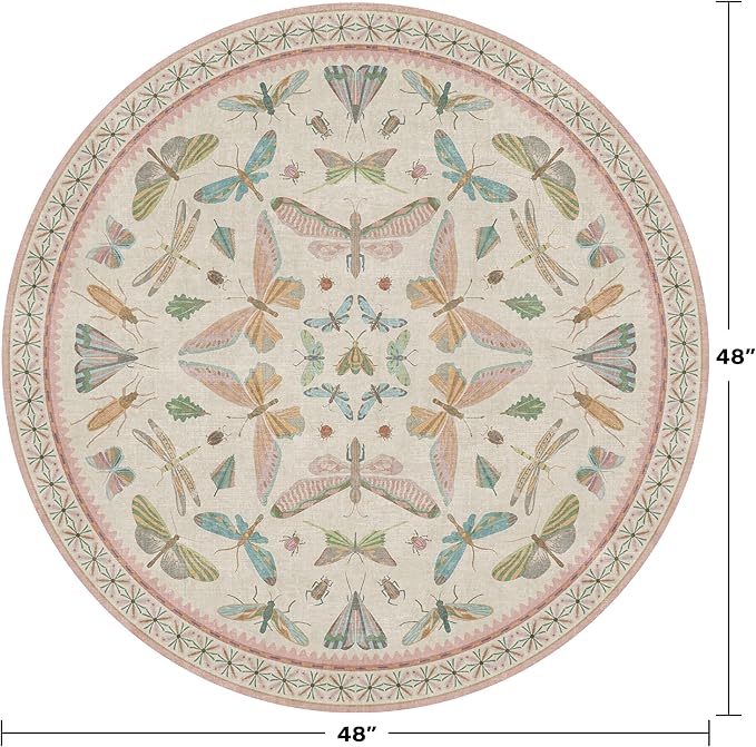 Boho Light Pink Round Rugs for Kids Bedroom - 4 ft Unique Circle Area Rugs for - Image 2