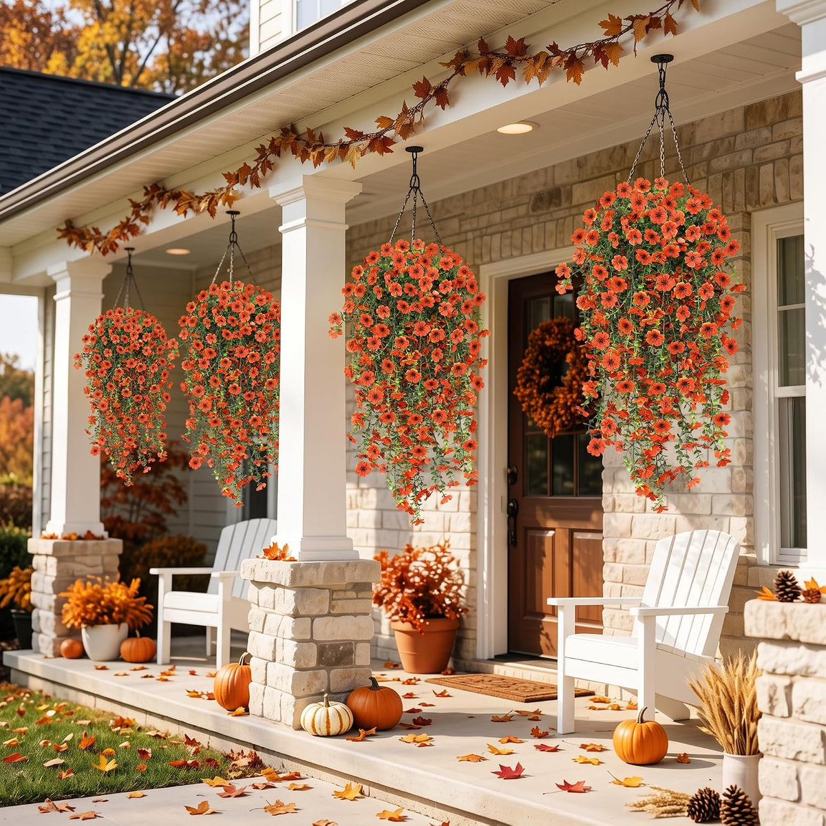 AGIRL 6 Bundles Fall Artificial Flowers for Outdoor Faux Plant,Orange