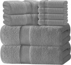 White Classic Luxury Forest Green Bath Towel Set of 8-100% Turkish Cotton