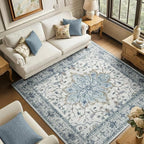 Area Rugs Square 6ft Washable Non-Slip, Floral Vintage Distress Print Pattern by RELEANY