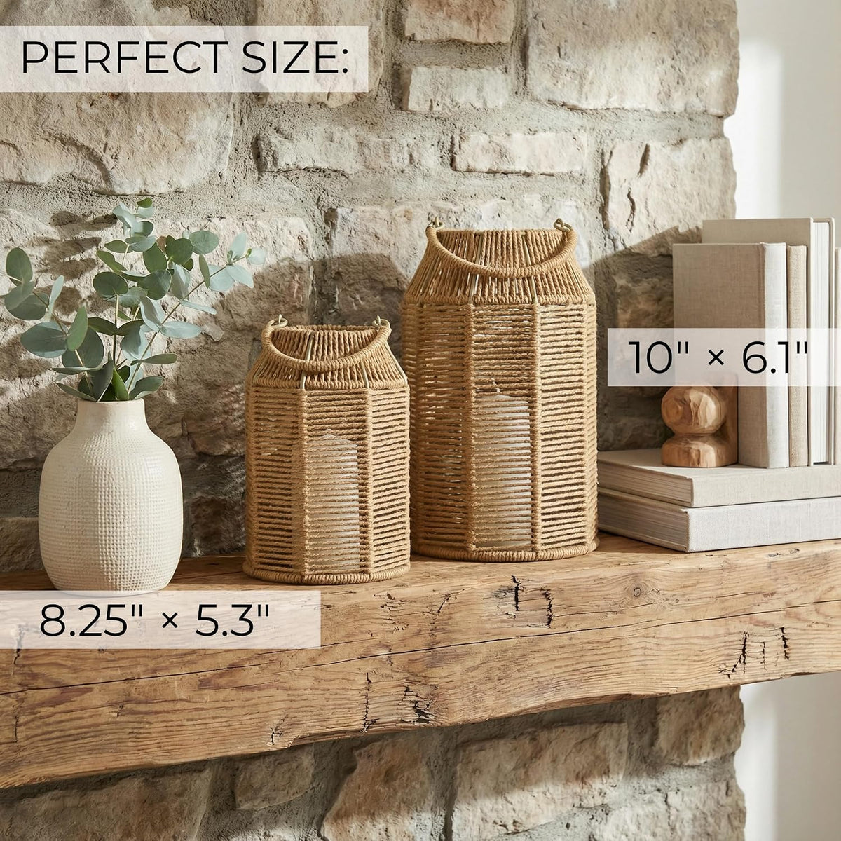 Natural Jute Boho Lanterns - Handcrafted Farmhouse Coffee Table Decor