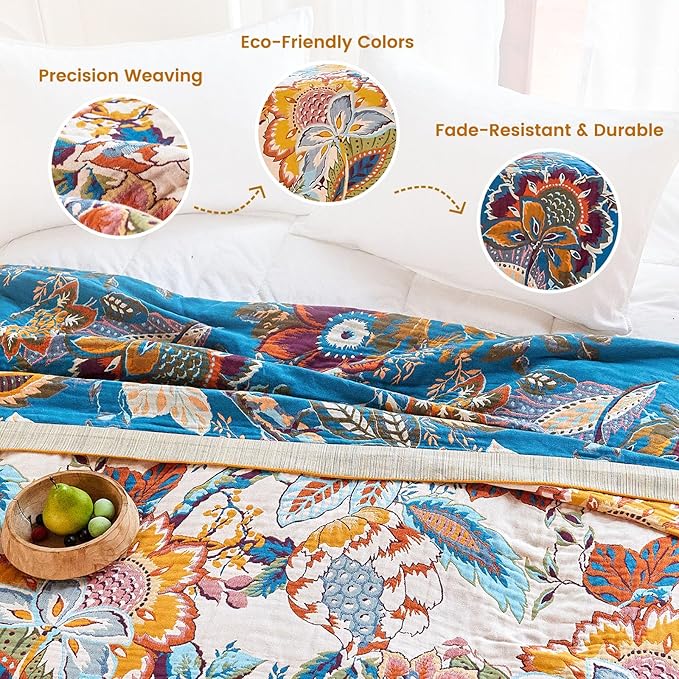 MSGKV Boho Throw Blanket 60"x80" Floral Cotton Blanket - Image 3