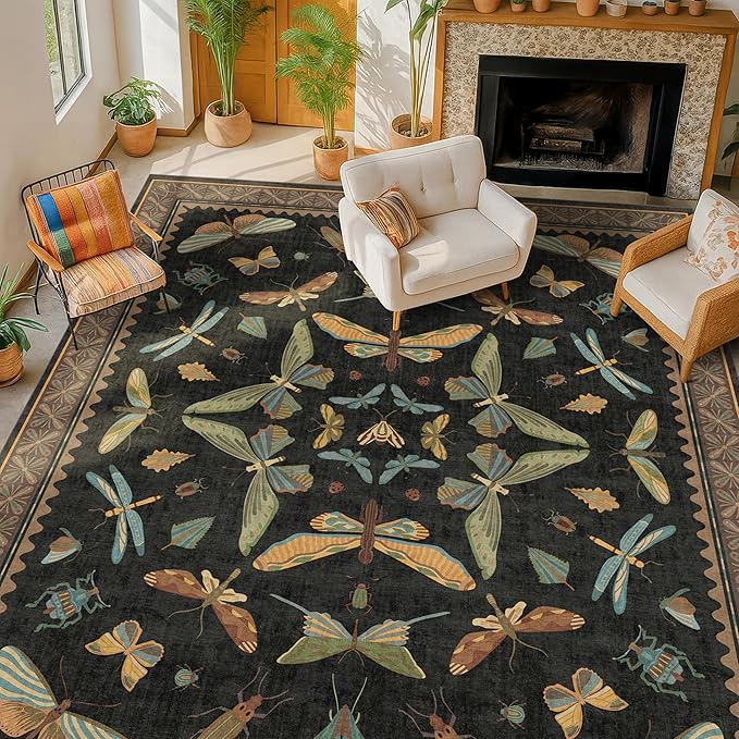 Black Washable 7x9 Large Area Rugs - Image 3