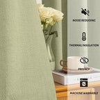 Yakamok Sage Green Linen Curtains 100% Blackout 96 Inches Long, Room Darkening - Image 5