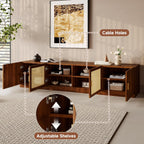 78 Inch Media Console with Fluted & Rattan Doors, Walnut TV Stand for 75–85 Inch TVs, Adjustable Shelves, Sturdy MDF Construction with Cable Management, Retro Entertainment Center for Living Room