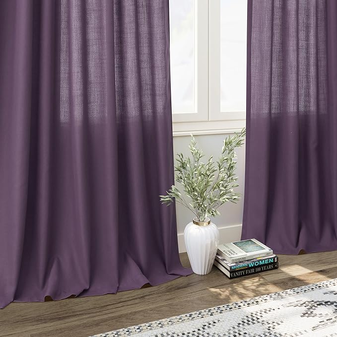 Extra Long Plum Linen Curtains 120 Inch - Image 6