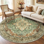RELEANY Area Rugs 6ft Washable Non-Slip, Floral Vintage Distress Print Pattern by RELEANY
