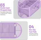 Mesh Desk Organizer with Drawer, 9-Compartment Pen Holder for Desk, Purple