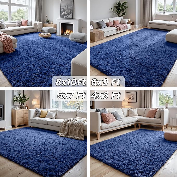 8x10 Area Rugs for Living Room Rug: Soft Fluffy Shag Navy Blue Rugs for Bedroom - Image 7