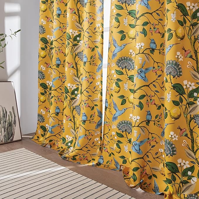 94 Inches Long Custom Satin Window Treatments, Retro Art Deco Floral - Image 8