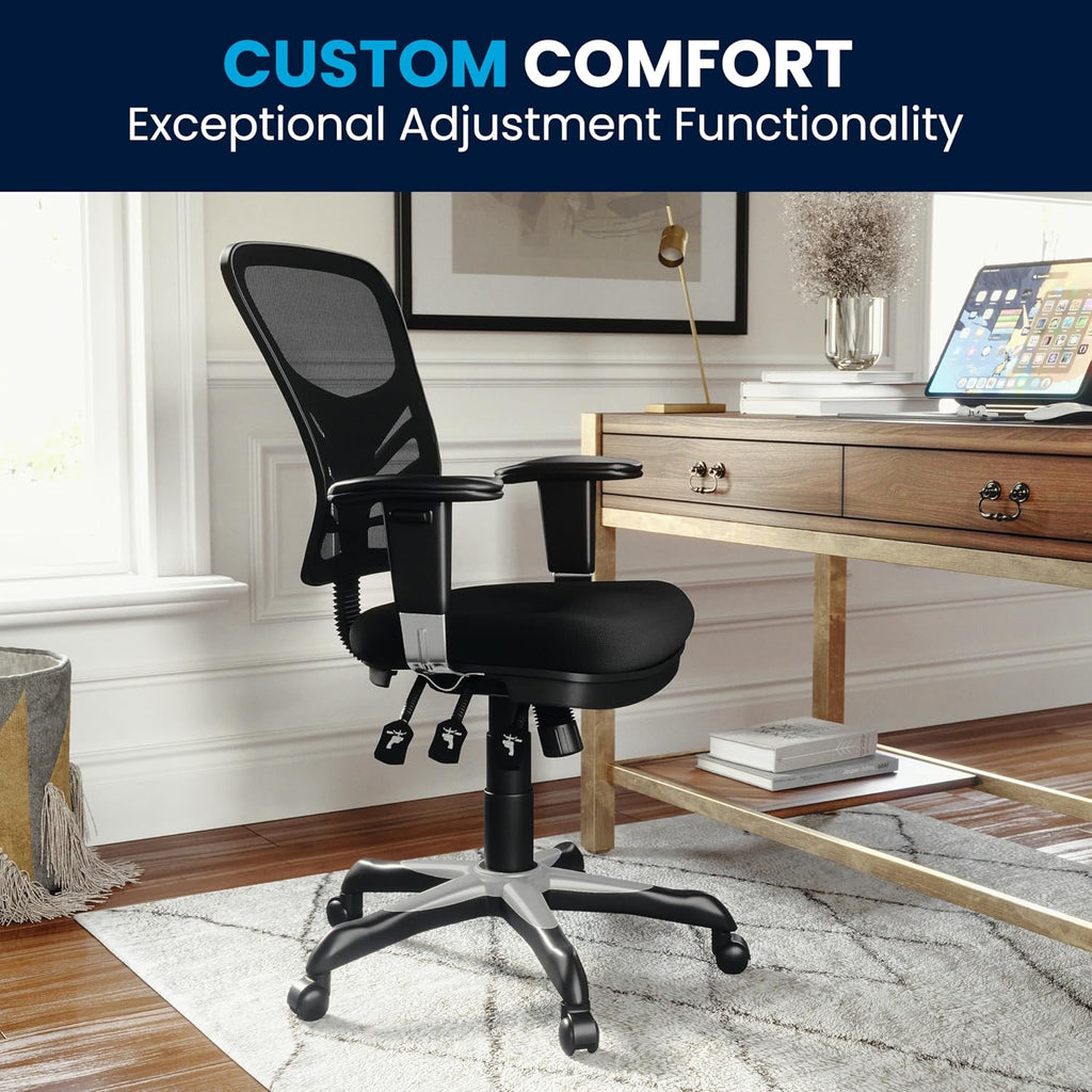 Flash Furniture Mid-Back Black Mesh Multifunction Executive Swivel Ergonomic Office Chair with Adjustable Arms