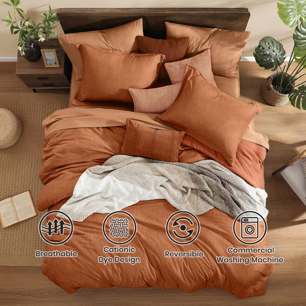 Monbix Queen Comforter Set 7 Pieces Autumn Leaf Bed in a Bag