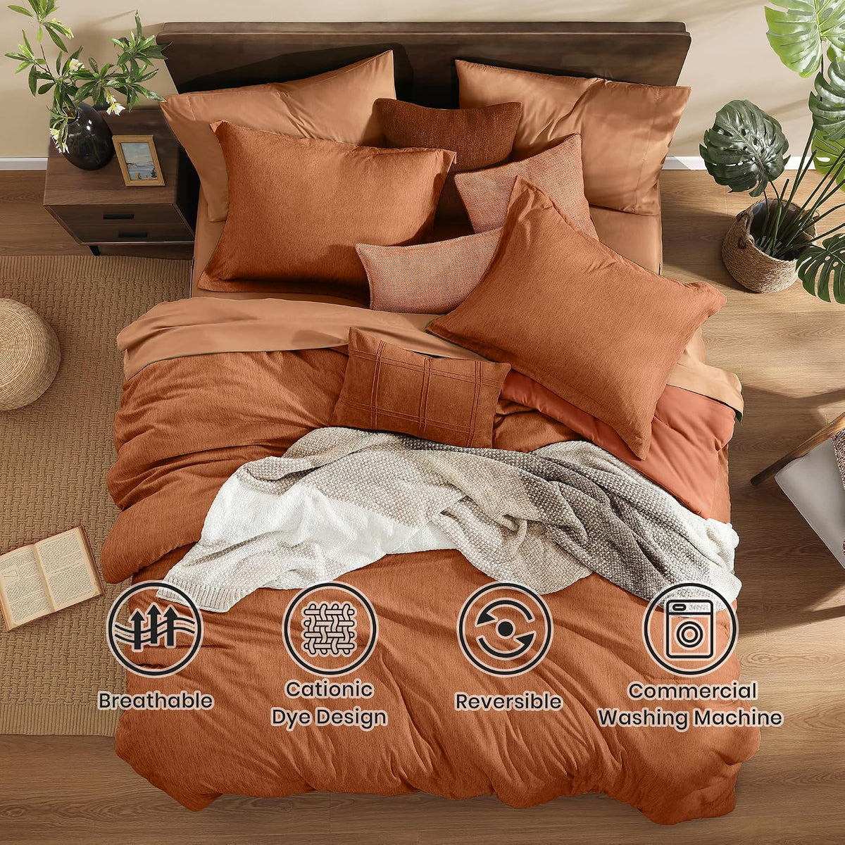 Monbix Queen Comforter Set 7 Pieces Autumn Leaf Bed in a Bag