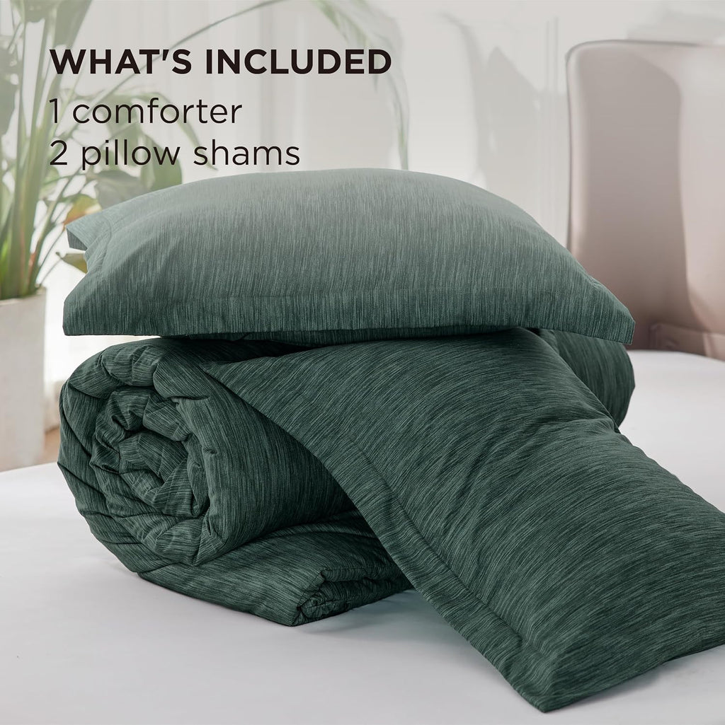 Bedsure Dark Green Queen Comforter Set, Cationic Dyed Bedding Set 3 Pcs