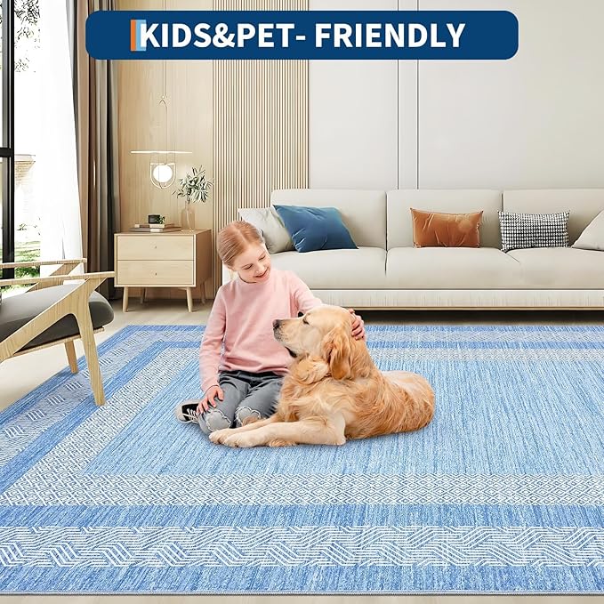 GarveeHome 9x12 Large Modern Light Blue Area Rug Distressed Bordered Soft Non - Image 7