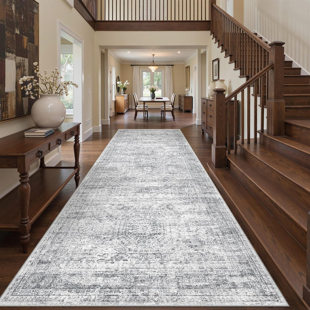 4x10 Runner Rug Non Slip,Washable Hallway Runner Rug,Grey