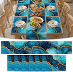Nuxovilar Blue Gold Ink Table Runner Placemats Linen Set