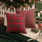 AQOTHES Christmas Plaid Decorative Throw Pillow Covers Red 18x18 Inches