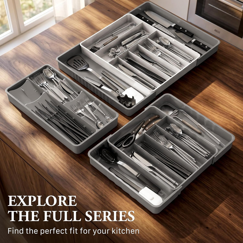Simple Houseware Expandable Kitchen Drawer Flatware Organizer, Gray/White