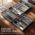 Simple Houseware Expandable Kitchen Drawer Flatware Organizer, Gray/White